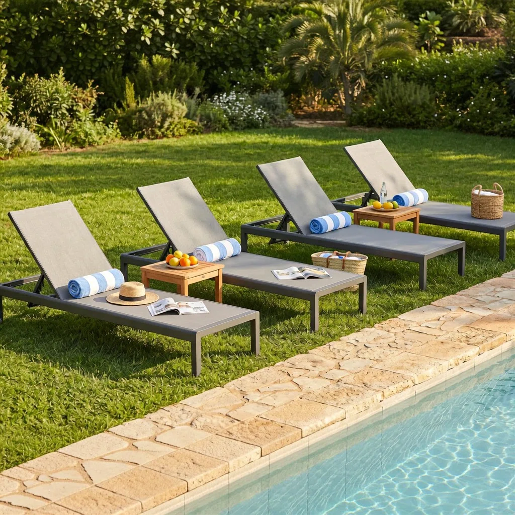 Caggiana – Lot de 4 Transats Extérieurs en Métal avec Confort Réglable pour Jardin et Piscine