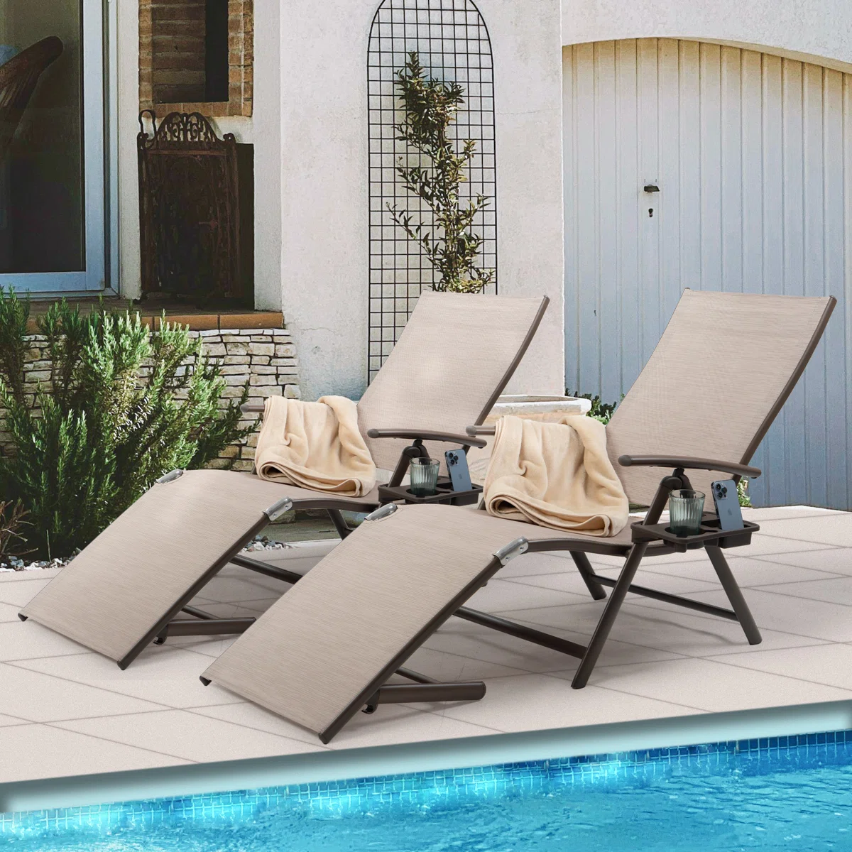 Cozara – Lot de 2 Transats Inclinables en Aluminium avec Coussin