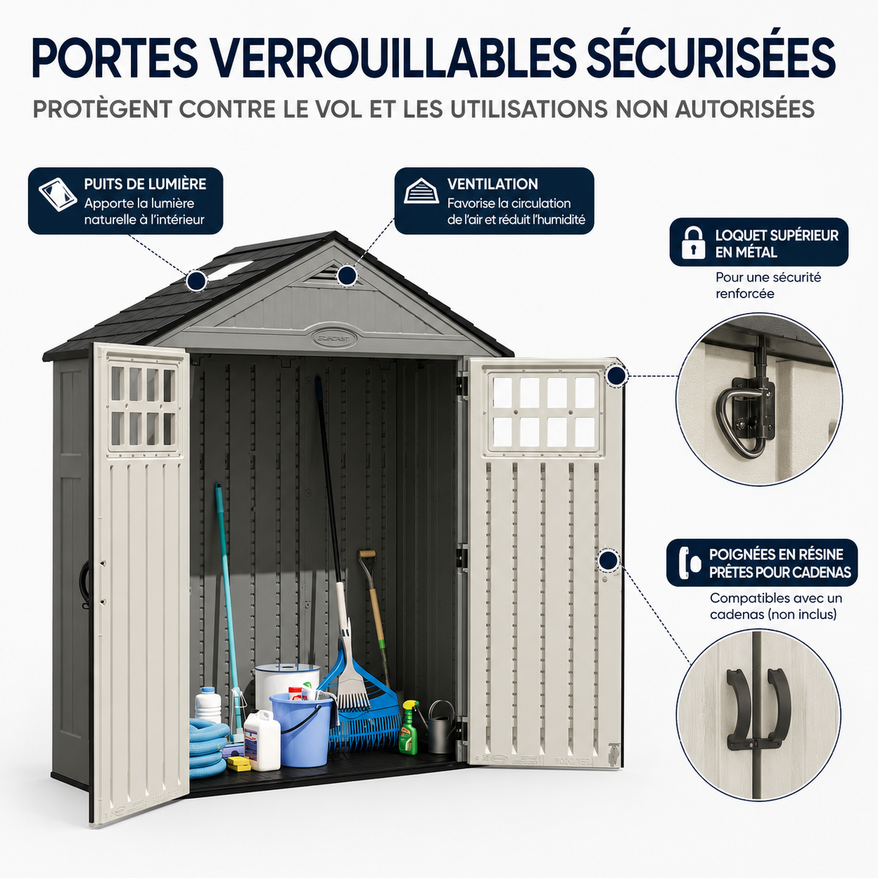 Arbor – Abri de Jardin en Résine Double Porte avec Fenêtres