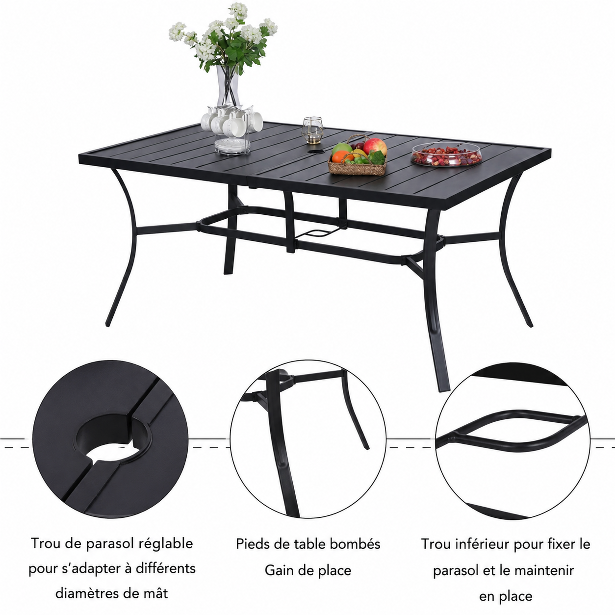 Monza – Ensemble de Jardin 6 Places avec Table Rectangulaire