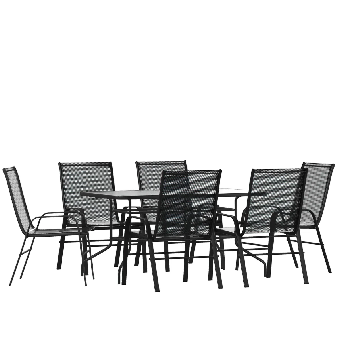 Milo – Ensemble Repas de Jardin 7 Pièces avec Table en Verre