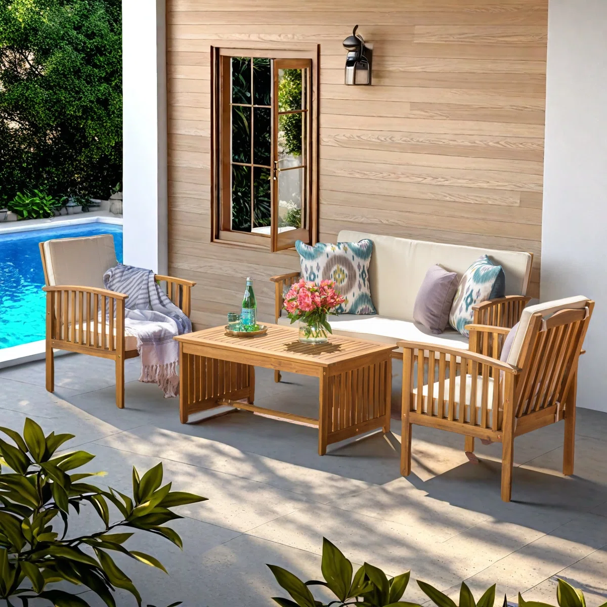 Elvara – Salon de Jardin 4 Pièces avec Coussins Confort Élégant pour Extérieur Moderne
