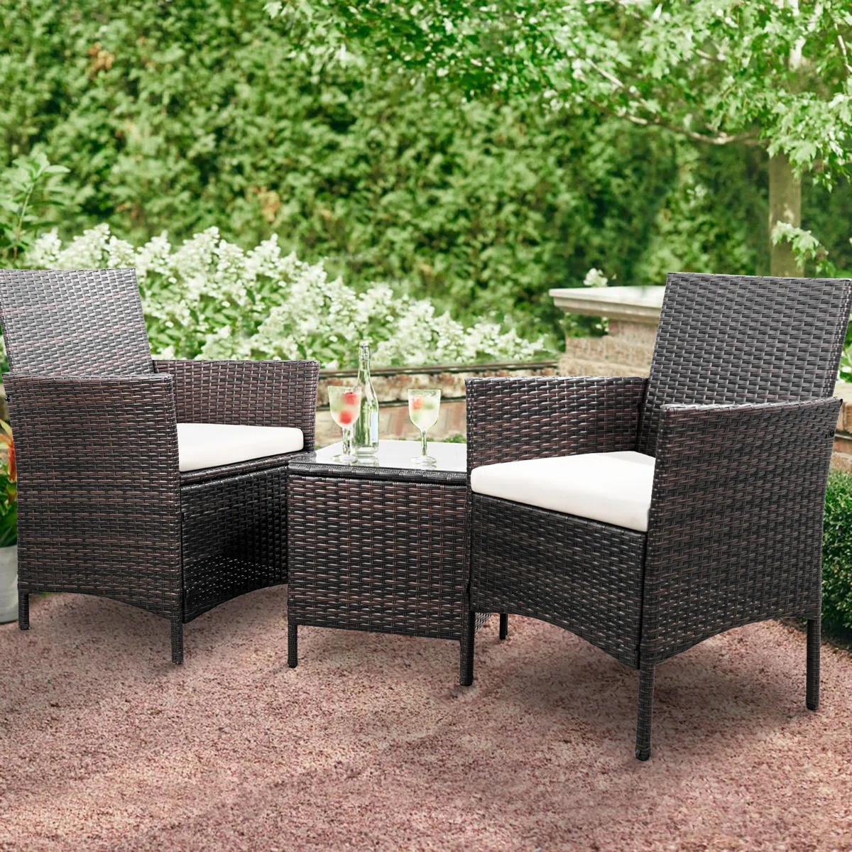 Jagora – Salon de Jardin 3 Pièces en Rotin avec Coussins pour Extérieur Moderne