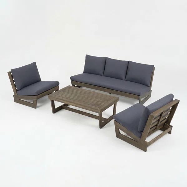 Salon de jardin moderne Louise en bois d’acacia avec coussins