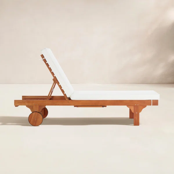 Velora Sun – Transat en bois d’eucalyptus avec coussin et roulettes