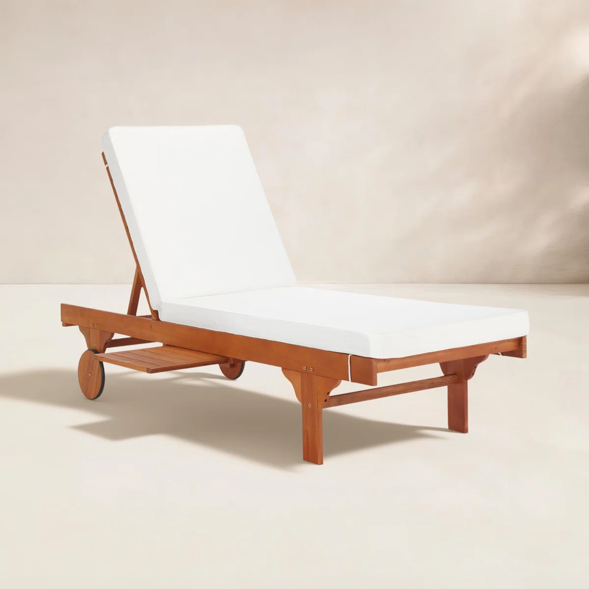 Velora Sun – Transat en bois d’eucalyptus avec coussin et roulettes