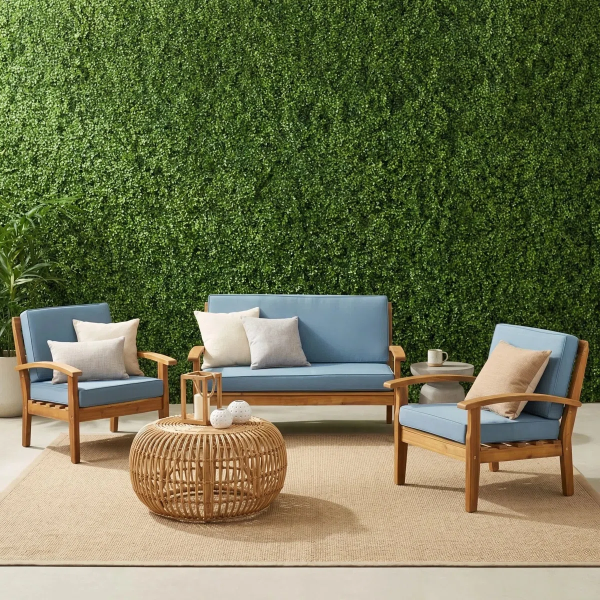 Shynela – Salon de Jardin 4 Places en Acacia avec Coussins Confort Élégance Naturelle