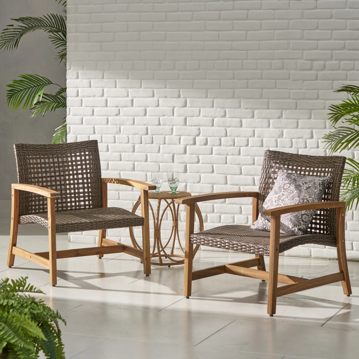 Wellara – Lot de 2 Fauteuils de Jardin en Bois et Rotin PE avec Confort Élégant pour Extérieur