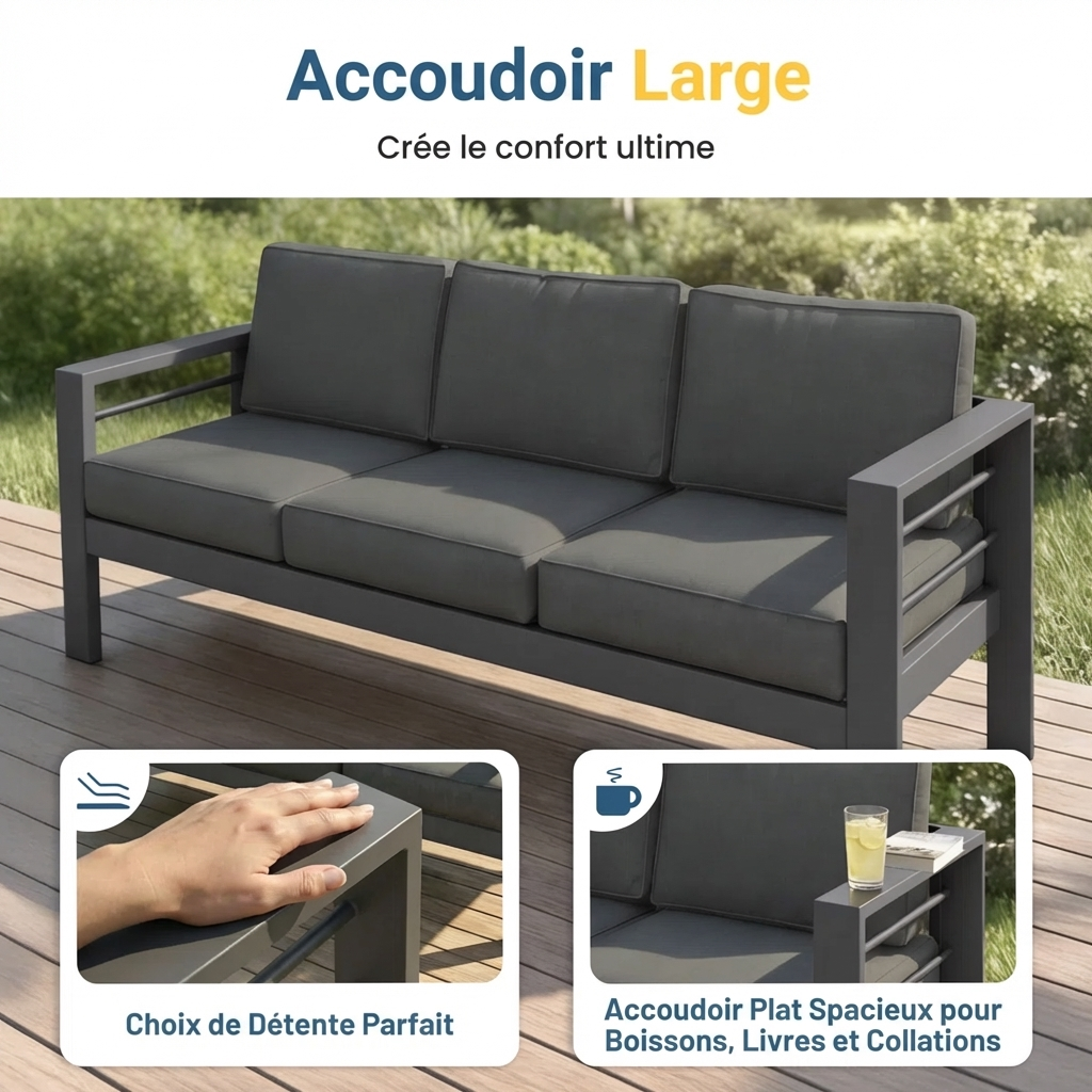 Branthea – Salon de Jardin 5 Places en Aluminium Premium avec Coussins Confort Haut de Gamme
