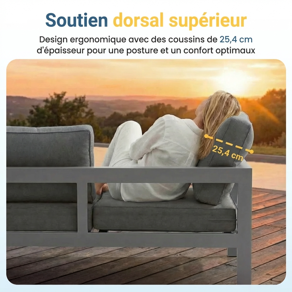 Branthea – Salon de Jardin 5 Places en Aluminium Premium avec Coussins Confort Haut de Gamme