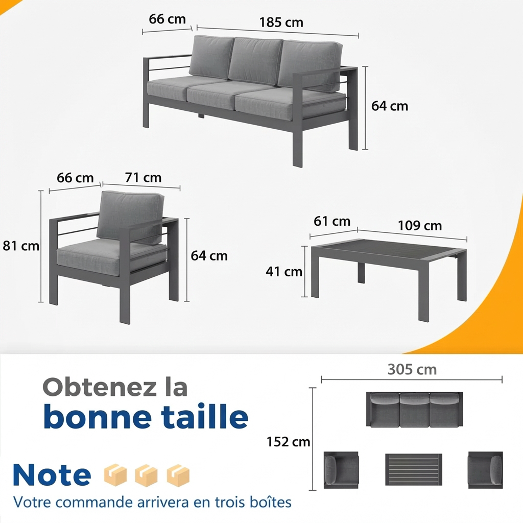Branthea – Salon de Jardin 5 Places en Aluminium Premium avec Coussins Confort Haut de Gamme
