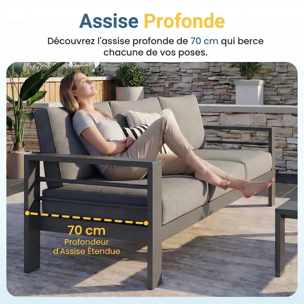 Branthea – Salon de Jardin 5 Places en Aluminium Premium avec Coussins Confort Haut de Gamme