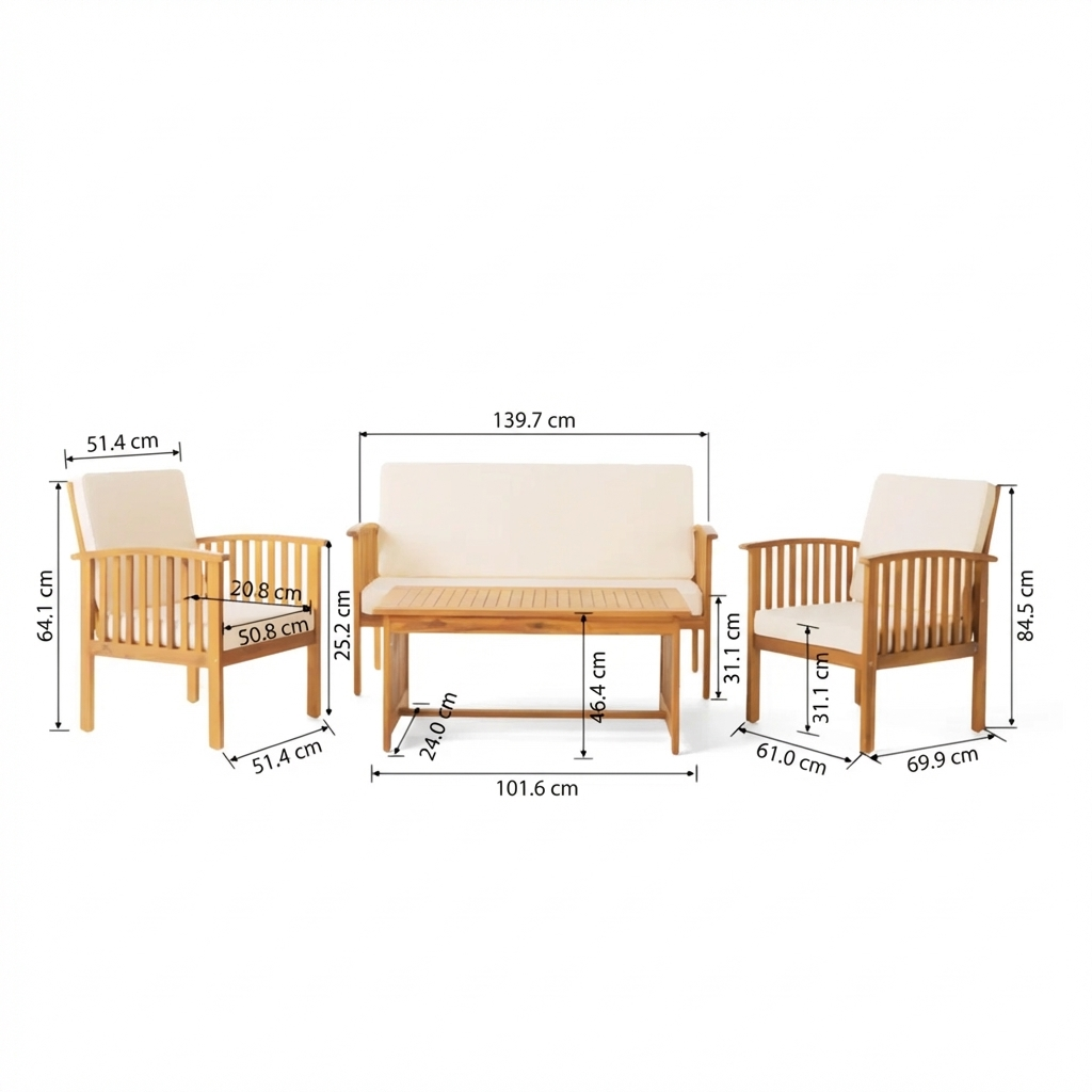 Elvara – Salon de Jardin 4 Pièces avec Coussins Confort Élégant pour Extérieur Moderne