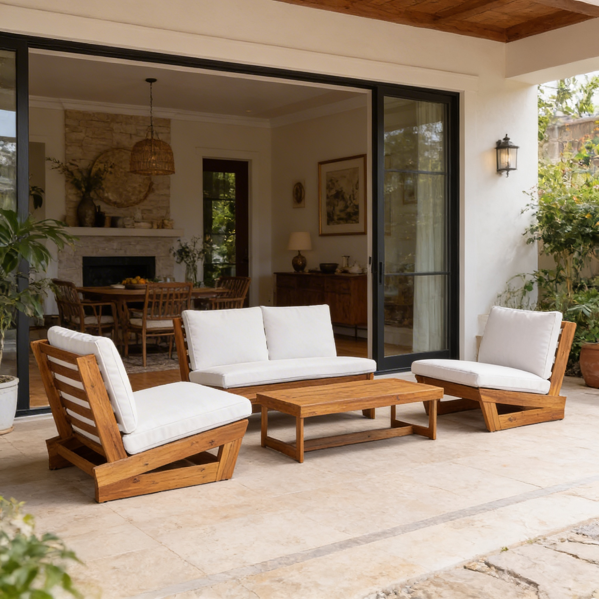 Lousiana – Salon de Jardin 4 Places en Acacia avec Coussins Confort Élégance Naturelle