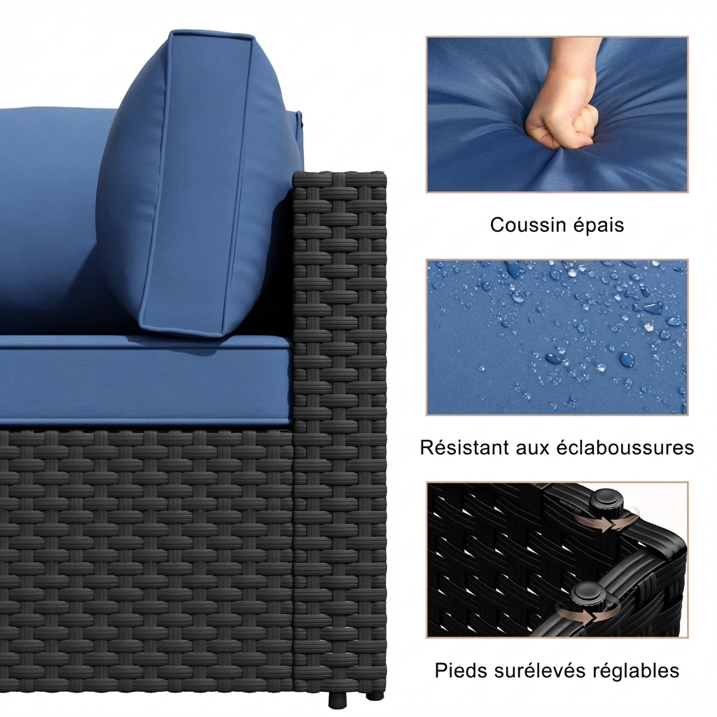 Distano – Salon de Jardin 7 Pièces avec Coussins Confort Haut de Gamme pour Extérieur Élégant