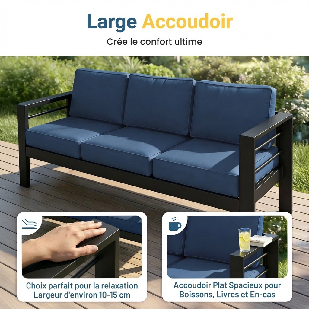 Branthea – Salon de Jardin 5 Places en Aluminium Premium avec Coussins Confort Haut de Gamme