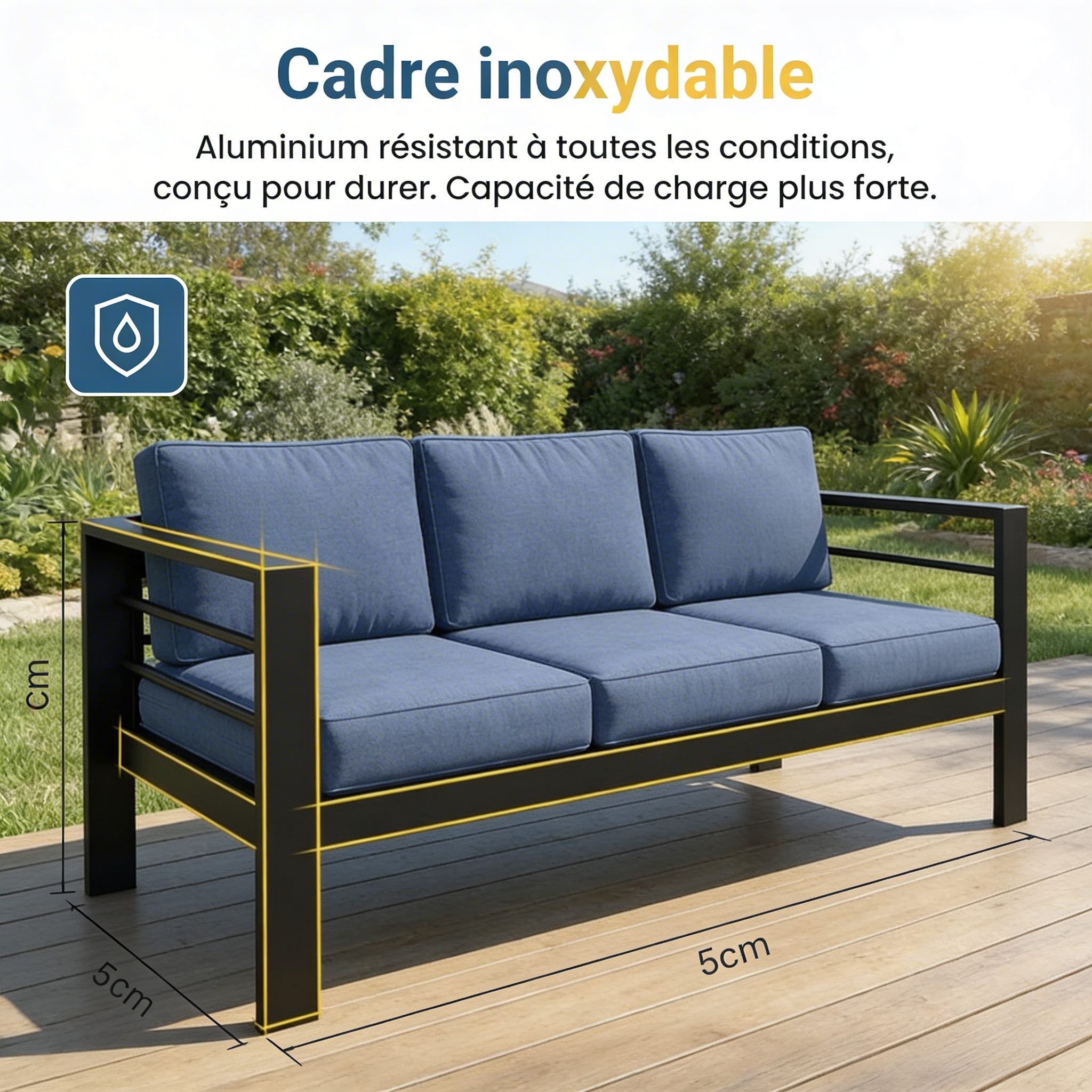Branthea – Salon de Jardin 5 Places en Aluminium Premium avec Coussins Confort Haut de Gamme