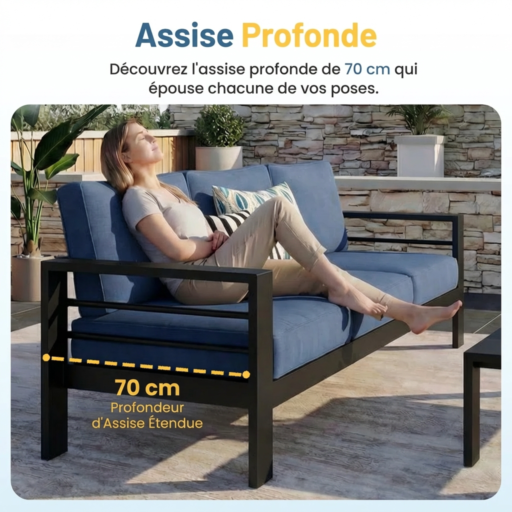 Branthea – Salon de Jardin 5 Places en Aluminium Premium avec Coussins Confort Haut de Gamme