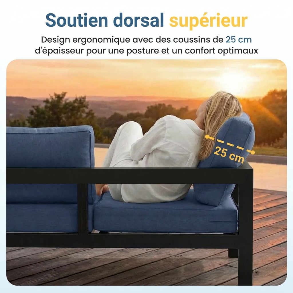 Branthea – Salon de Jardin 5 Places en Aluminium Premium avec Coussins Confort Haut de Gamme