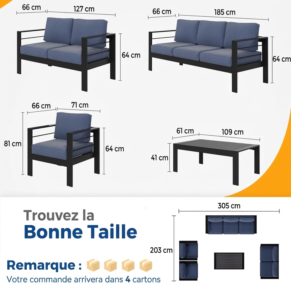 Branthea – Salon de Jardin 5 Places en Aluminium Premium avec Coussins Confort Haut de Gamme