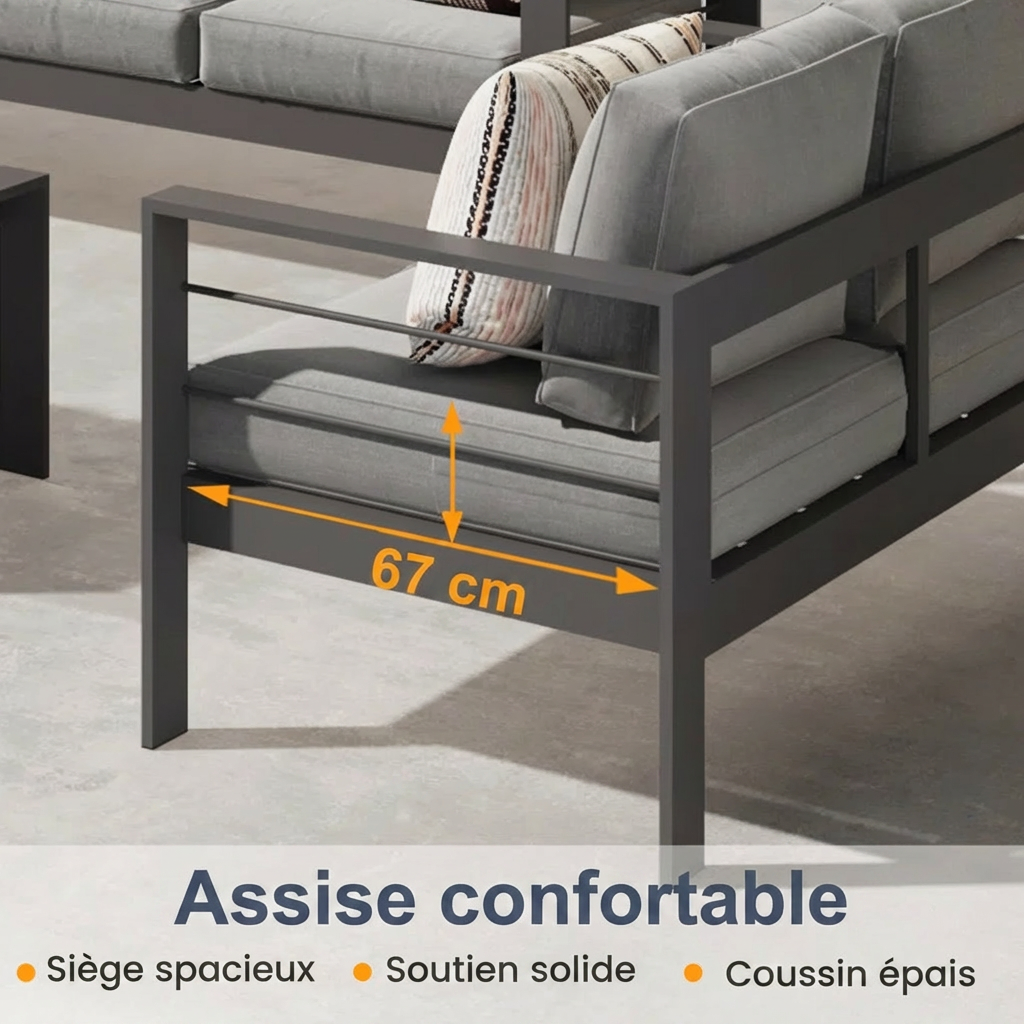 Branthea – Salon de Jardin 4 Pièces en Aluminium avec Coussins Confort Premium pour Extérieur Moderne
