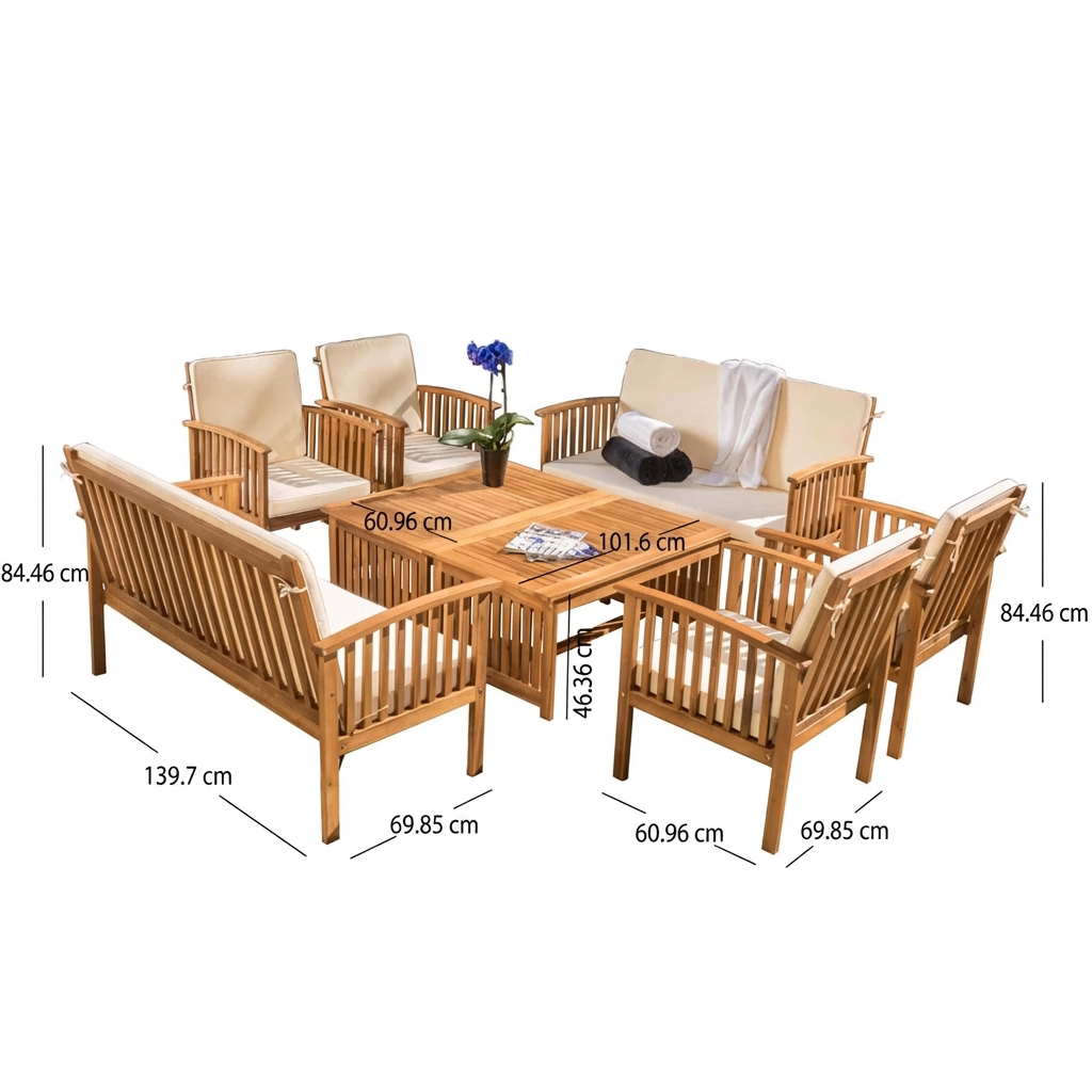 Amorea – Salon de Jardin 8 Places en Acacia avec Coussins Confort Haut de Gamme pour Extérieur Élégant