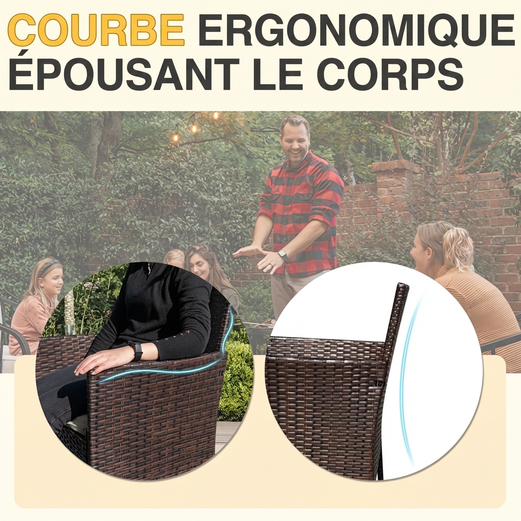 Jagora – Salon de Jardin 3 Pièces en Rotin avec Coussins pour Extérieur Moderne