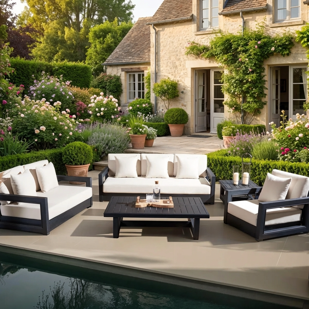 Melrosa – Salon de Jardin 5 Pièces avec Coussins Confort Élégant pour Extérieur Moderne