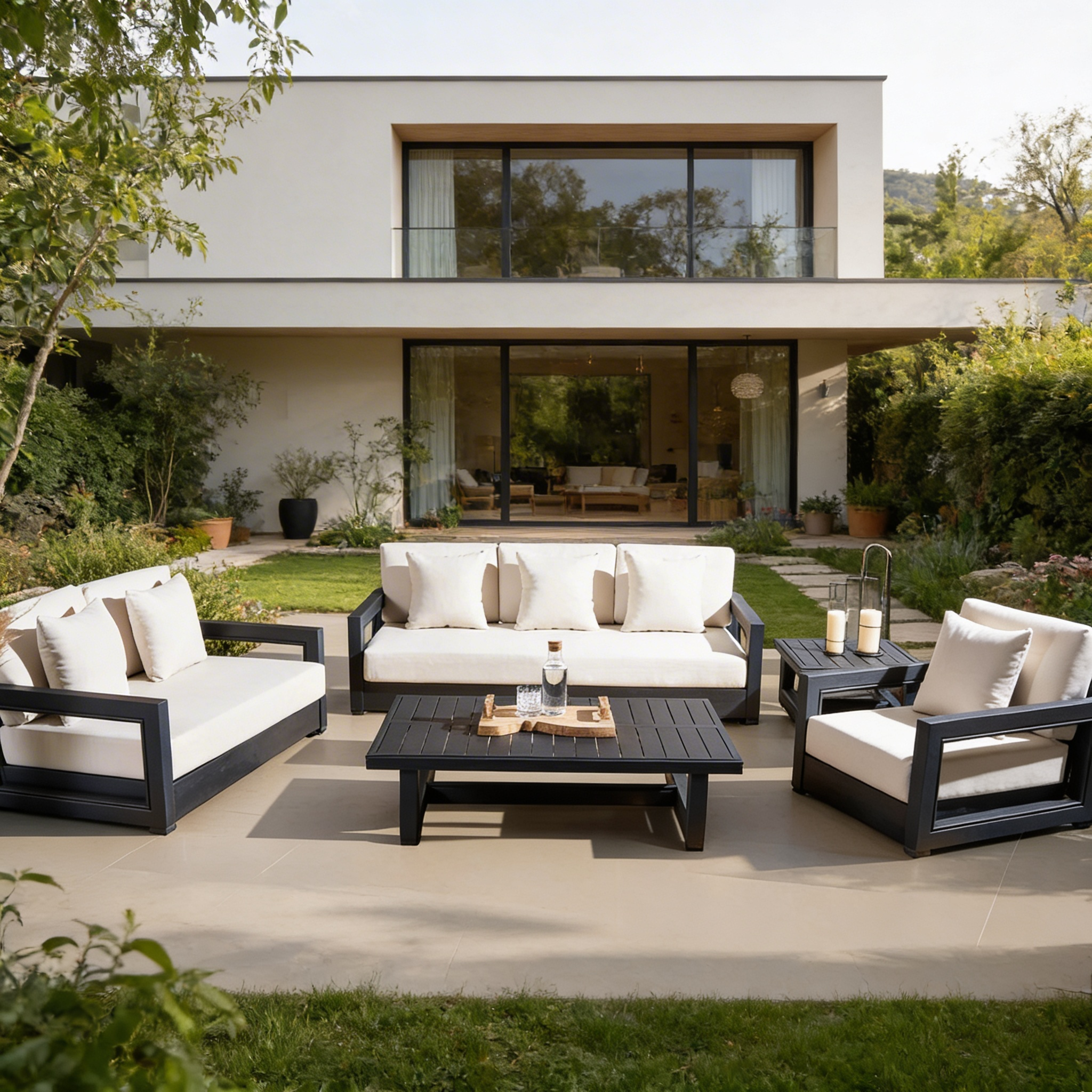 Melrosa – Salon de Jardin 5 Pièces avec Coussins Confort Élégant pour Extérieur Moderne