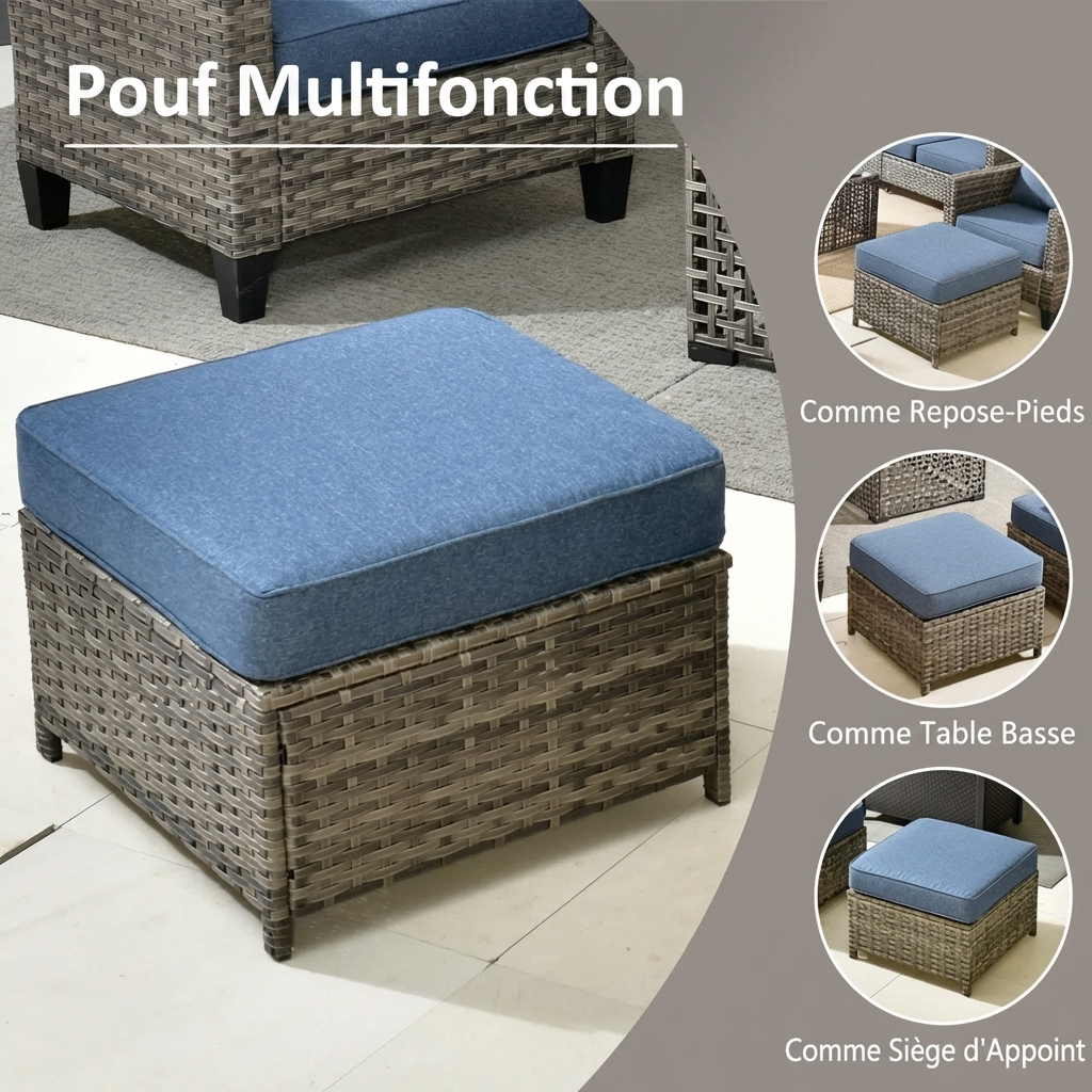 Harvyn – Salon de Jardin 5 Pièces en Rotin avec Fauteuils et Coussins Confort