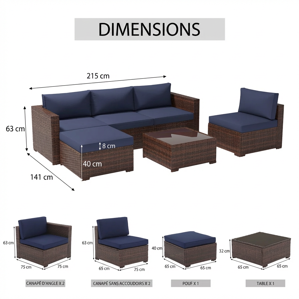 [Copy]Eudira – Salon de Jardin Modulable 4 Places en Rotin avec Coussins Confort