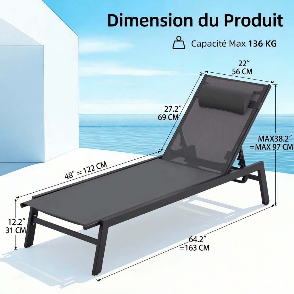 Solandra – Lot de 2 Transats Extérieurs Réglables avec Confort Premium pour Jardin et Terrasse