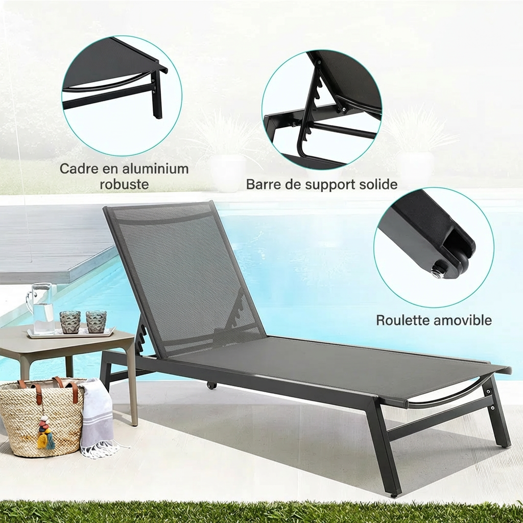 Solandra – Lot de 2 Transats Extérieurs Réglables avec Confort Premium pour Jardin et Terrasse