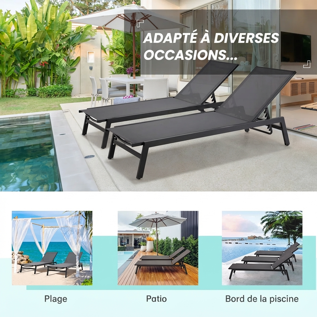 Solandra – Lot de 2 Transats Extérieurs Réglables avec Confort Premium pour Jardin et Terrasse