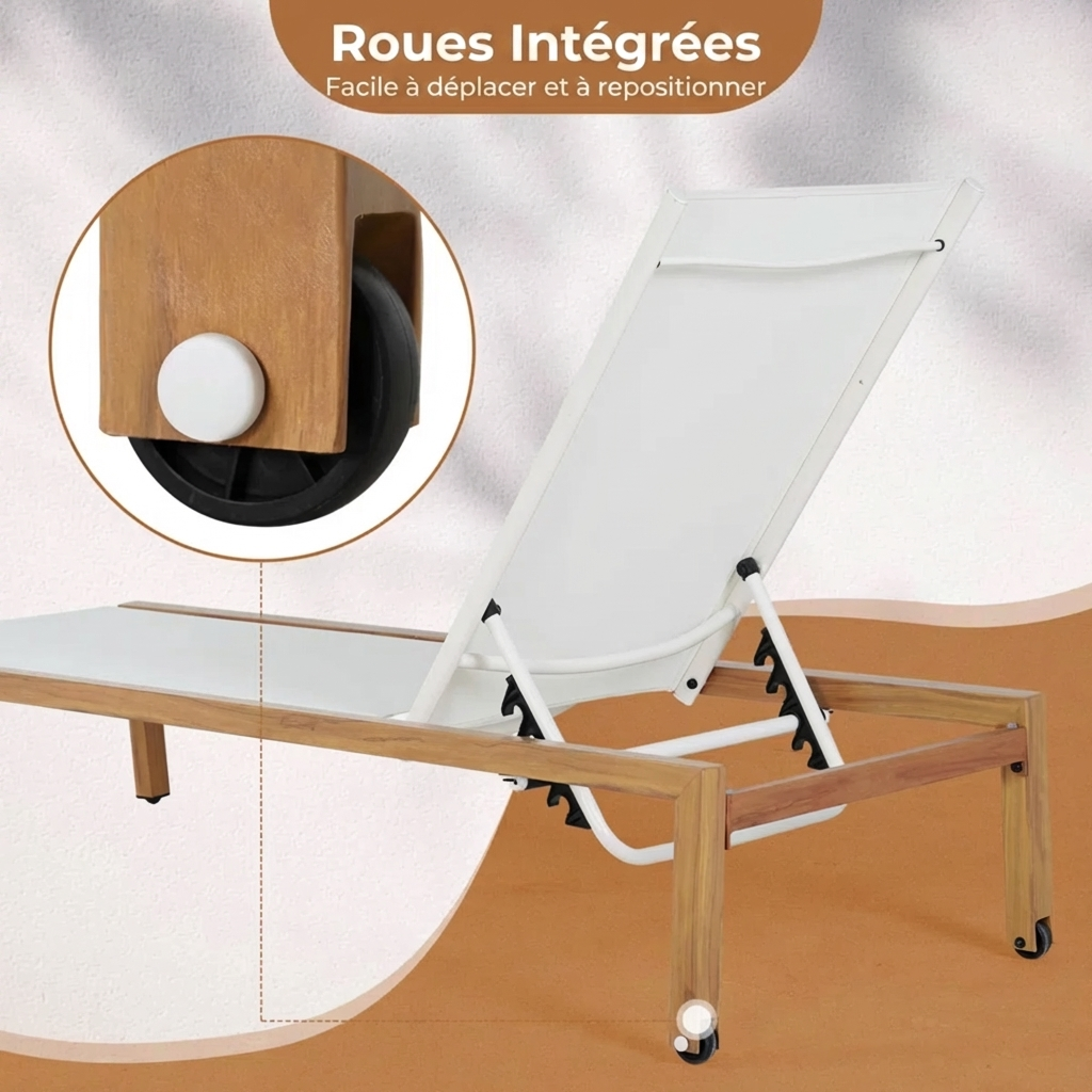 Wolbra – Ensemble Transats Extérieurs avec Table d’Appoint pour Jardin et Piscine