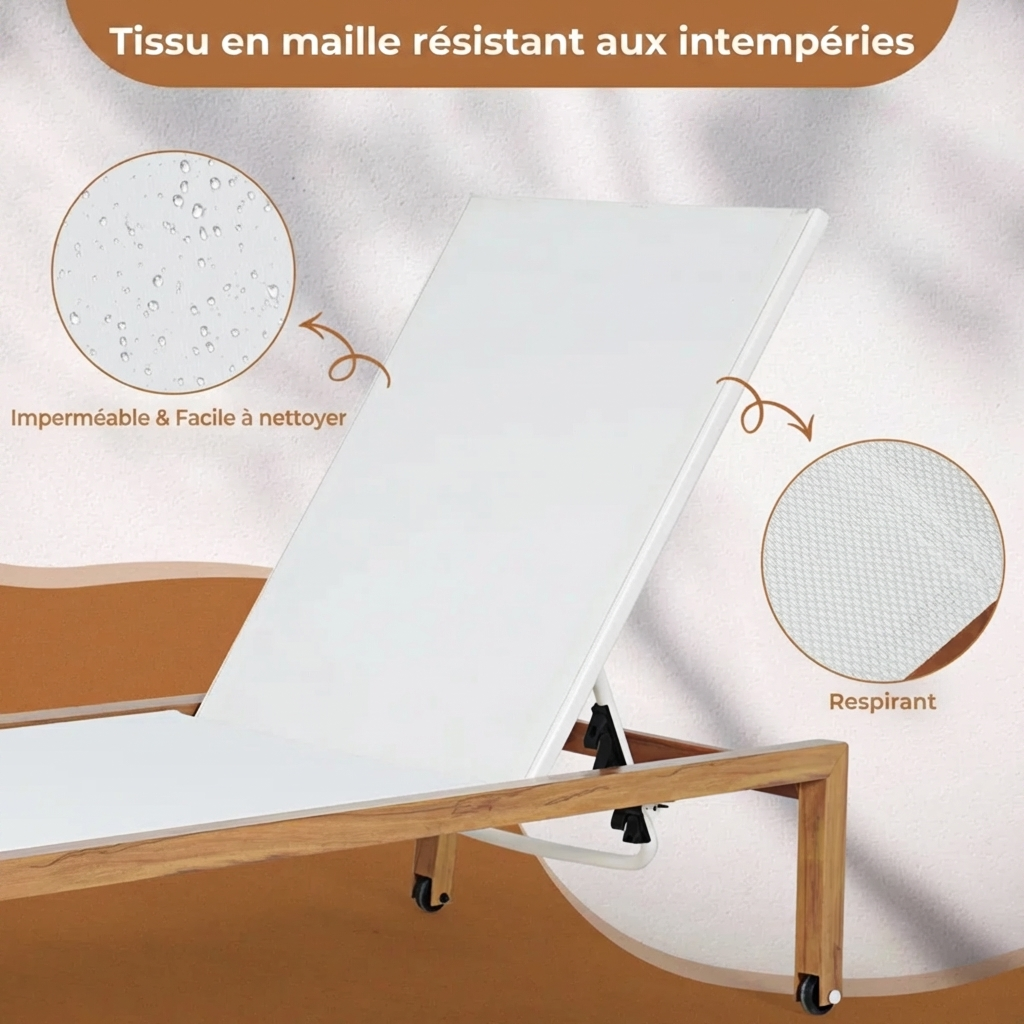 Wolbra – Ensemble Transats Extérieurs avec Table d’Appoint pour Jardin et Piscine