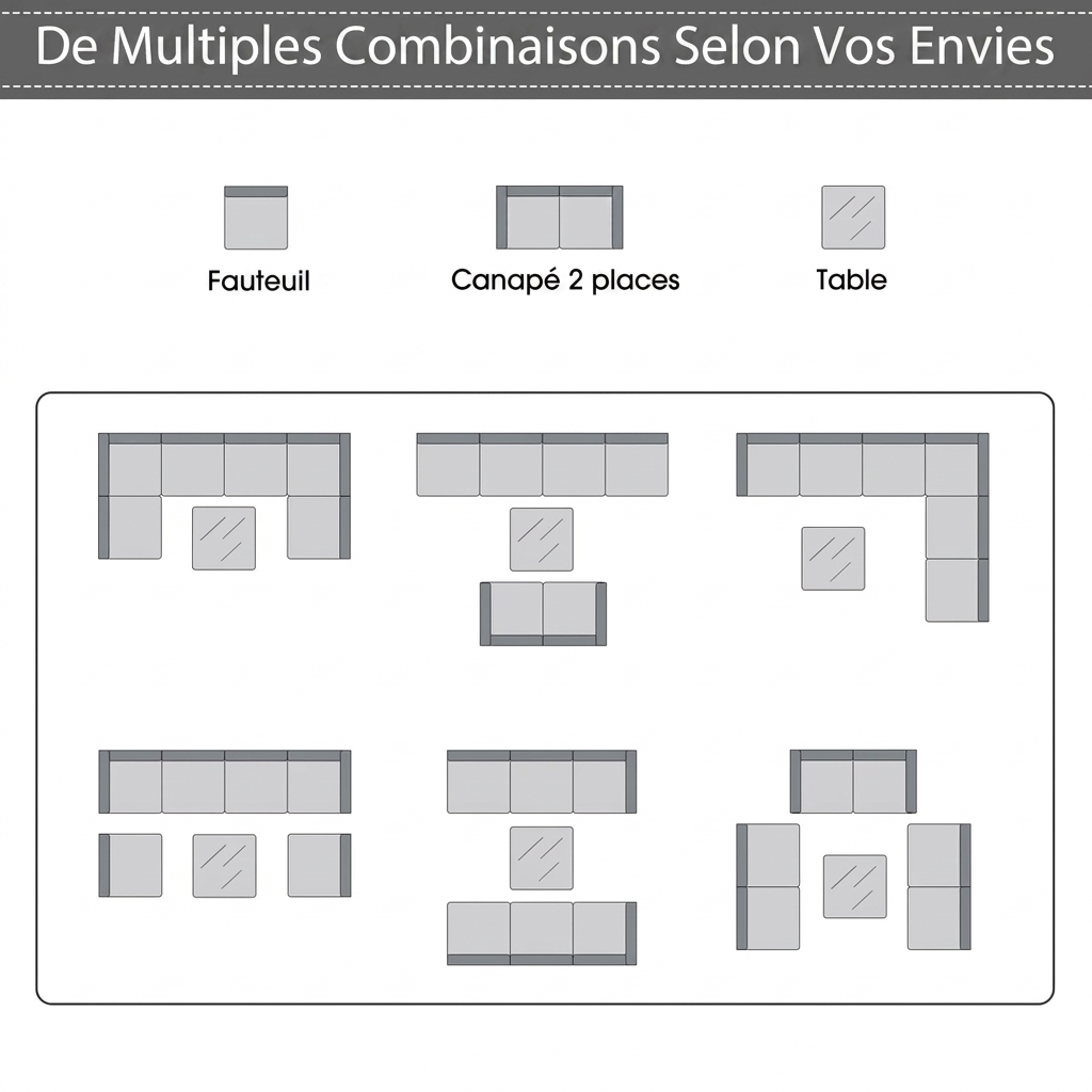 Salon de jardin modulable 6 places Riviera en résine tressée avec coussins