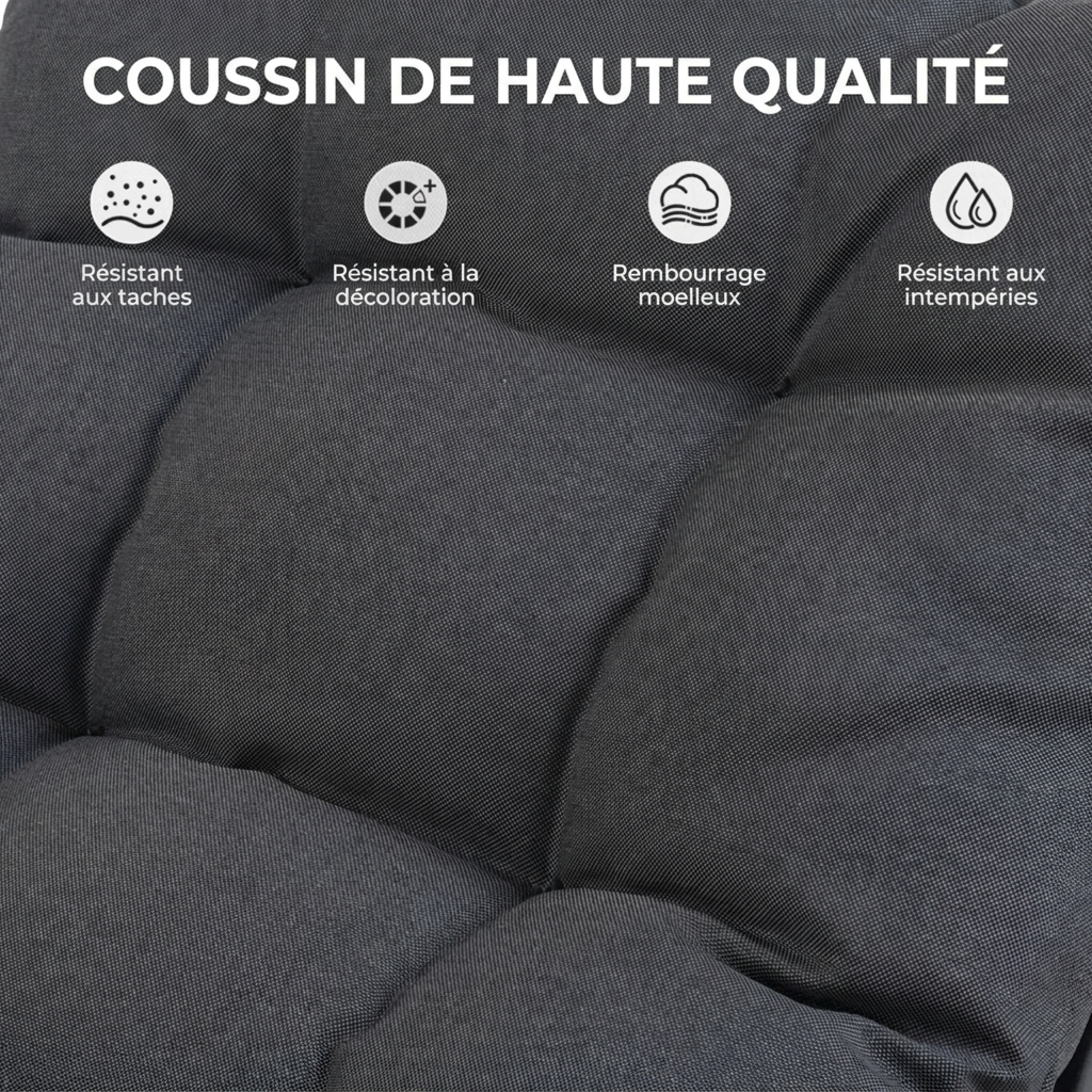 Luna Rock – Ensemble fauteuils à bascule extérieur 3 pièces avec table et coussins