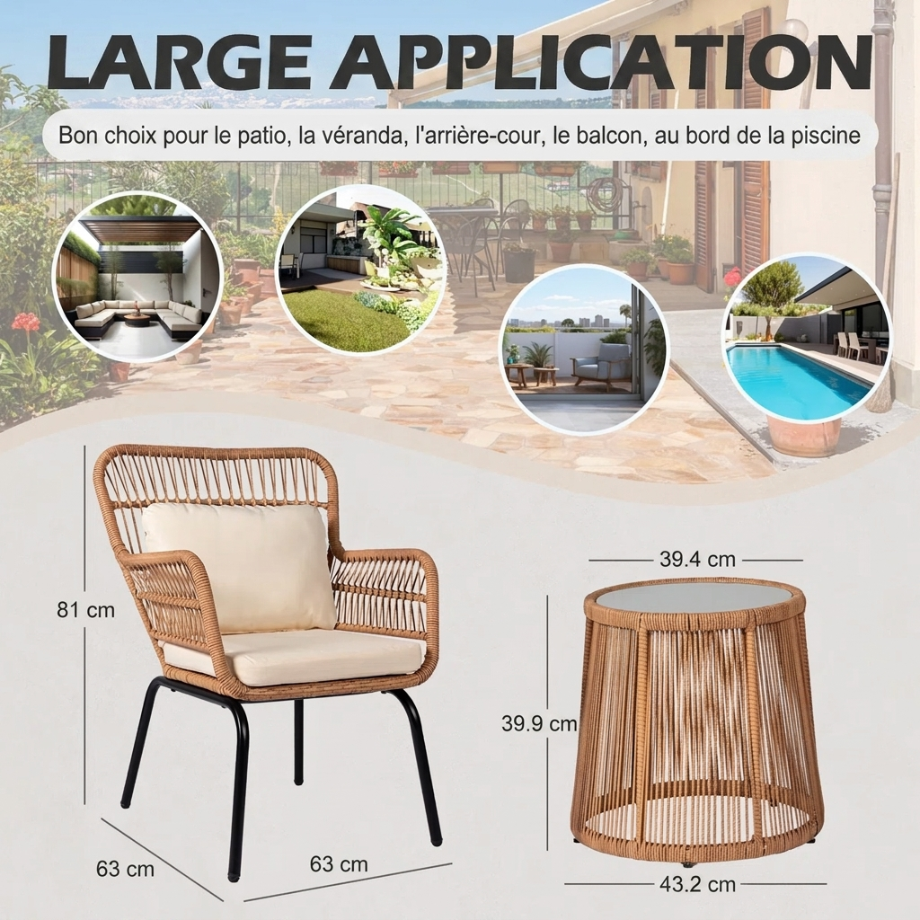 Zenia Duo – Salon de jardin 2 places avec table et coussins
