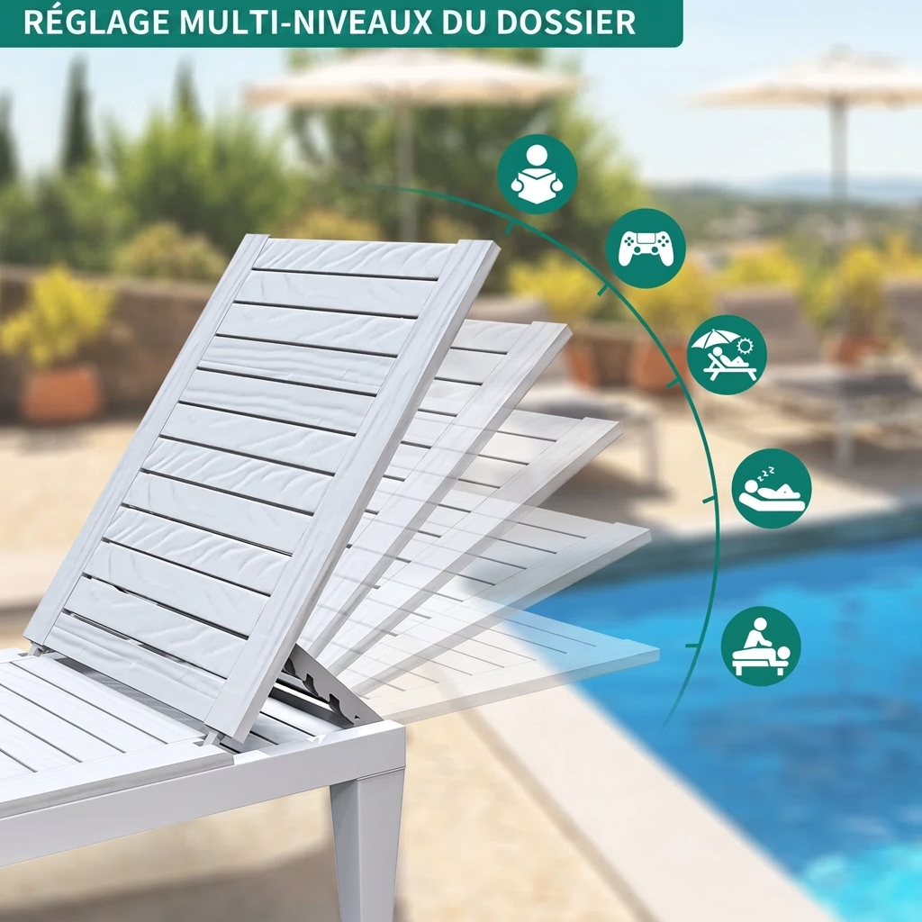 Zalora Sun – Lot de 2 transats inclinables en résine effet bois