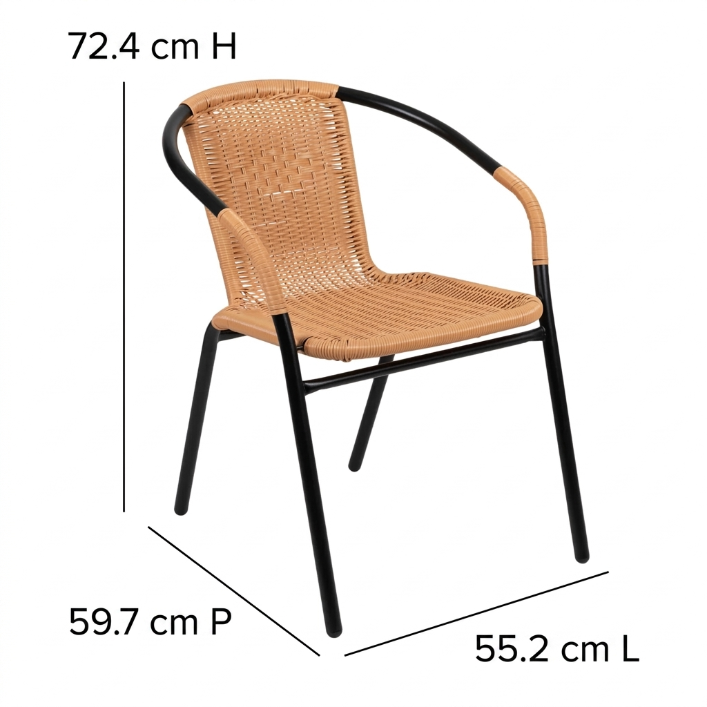 Zelven – Lot de 4 chaises d’extérieur empilables en rotin avec accoudoirs