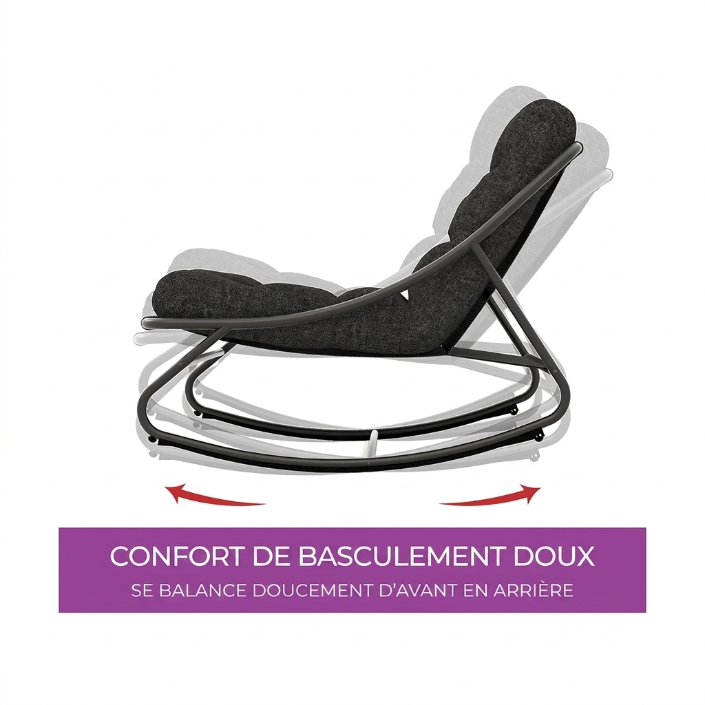 Tavik – Lot de 2 fauteuils à bascule extérieur en métal avec coussins amovibles