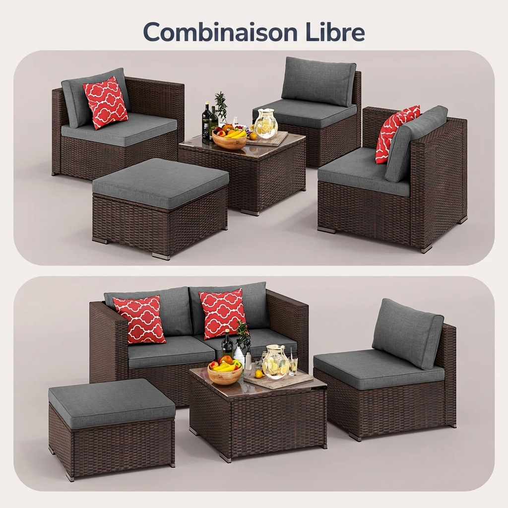 Elaro — Salon de jardin modulable 3 places en rotin