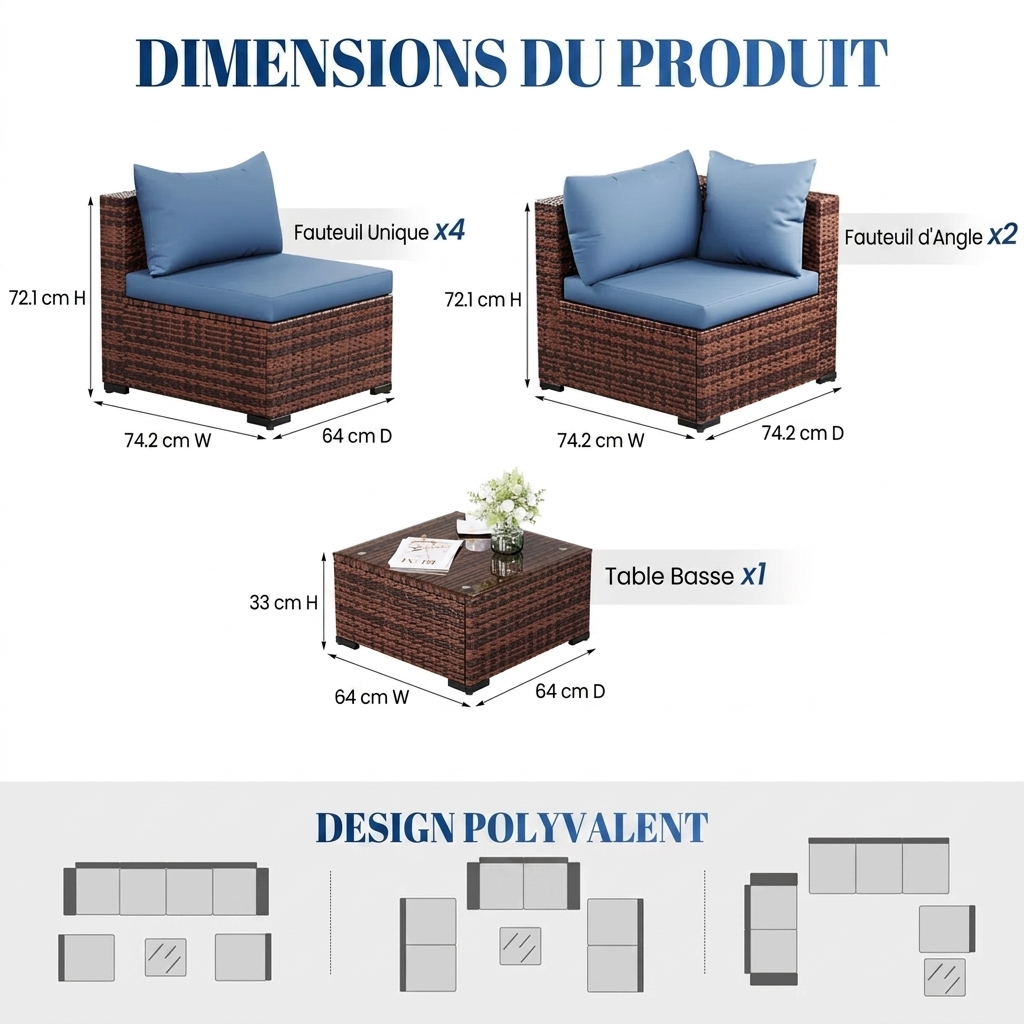 Azmira — Salon de jardin modulable 6 places