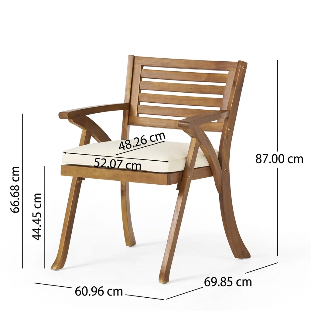 Kensington - Ensemble repas de jardin 4 personnes en bois massif d’acacia avec coussins