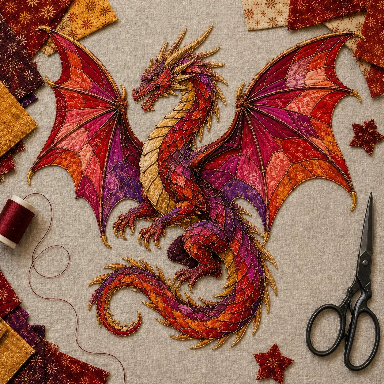 🔥🎁🌙 Beginner-Friendly Mythic Wilds DIY Layered Patchwork Art Kit | Complete Kit with Patterned Fabrics, Sewing Materials & Step-by-Step Guide Included 💕