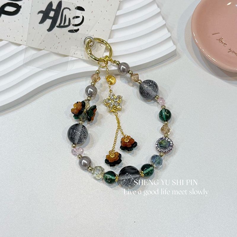 Vintage Orange Green Beaded Phone Charm | Spiritual Good Luck Crystal Phone Strap