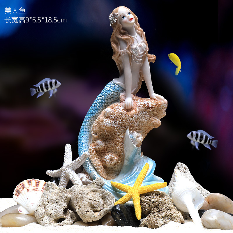 Resin Mermaid Ornaments | Fish Tank Aquascaping Decor with Rockery, Artificial Coral & Aquatic Plants-vidsheer