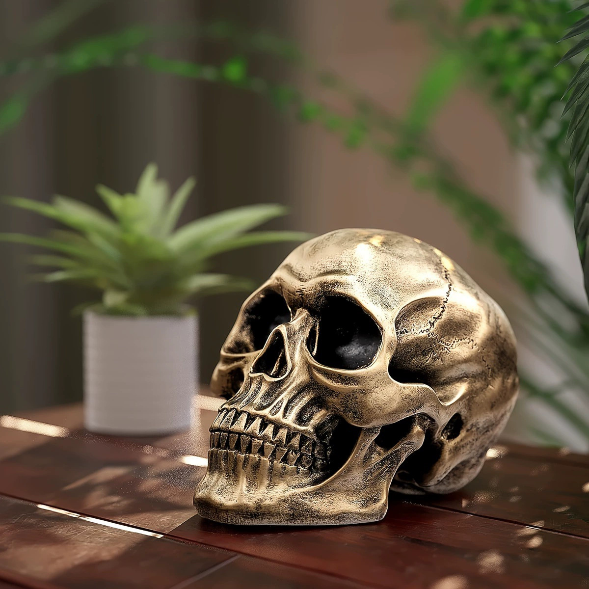 🎃 Resin Human Skull Statue | Gothic Skull Decor for Halloween, Dark Academia & Haunted House
