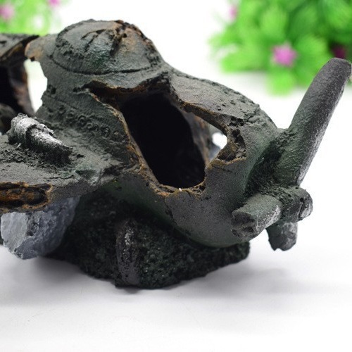 Sunken Airplane Wreck Aquarium Ornament, Resin Fish Tank Decor Hideout Cave for Fish Shrimp